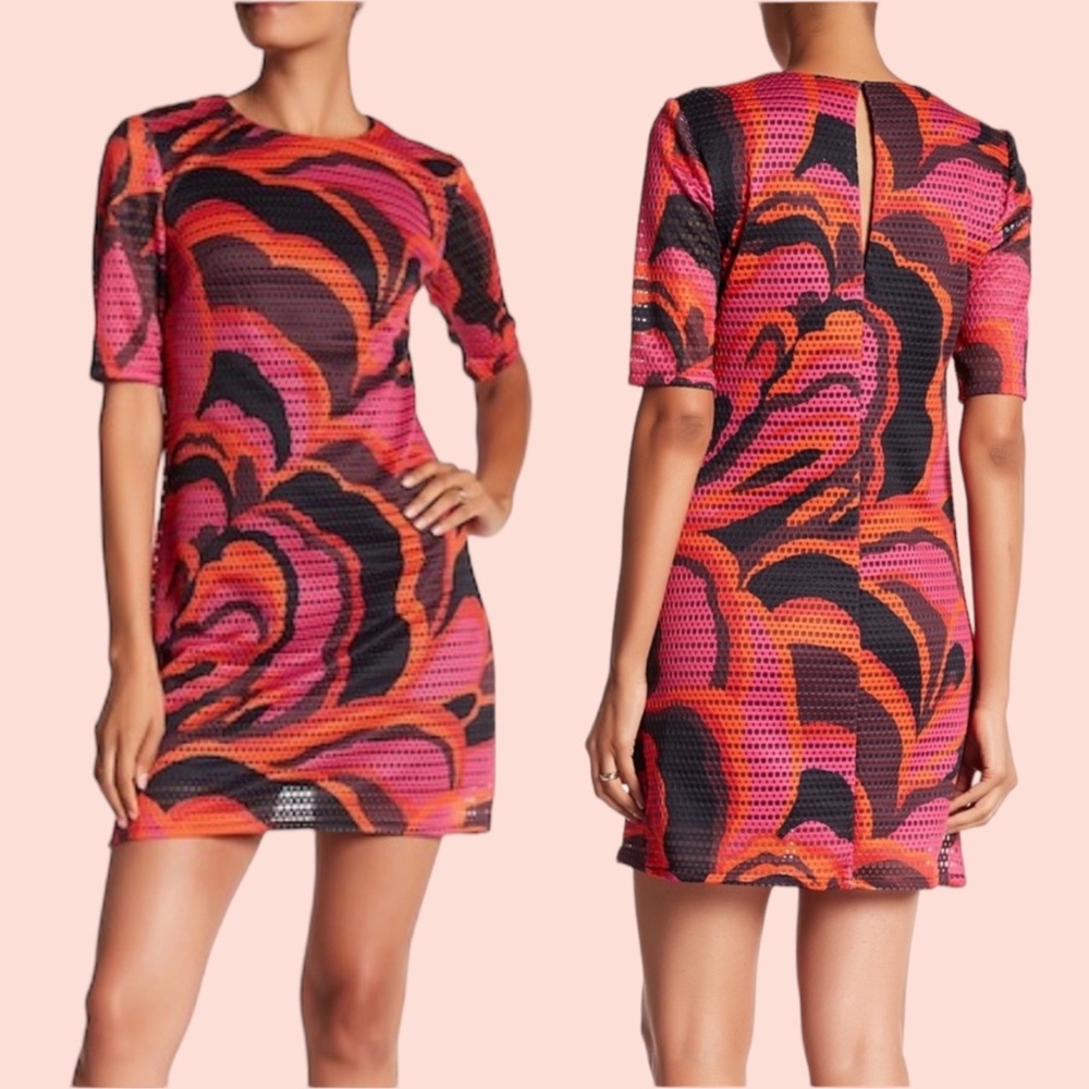 Trina Turk Nagoya Blossom Dress Mesh Overlay Short Sleeve Women's Size XS - Picture 1 of 12